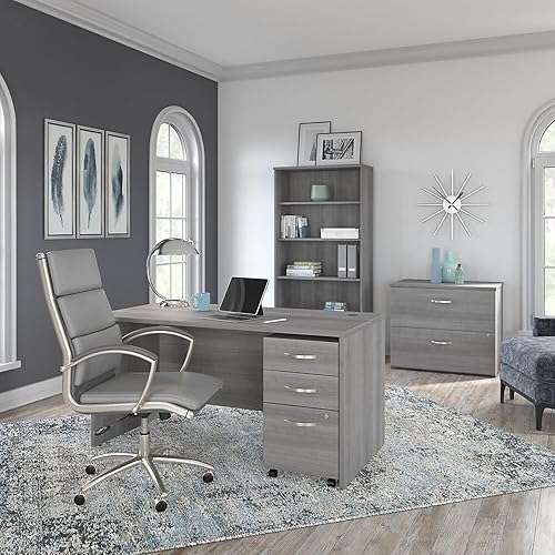 Miniatura 76 de Bush Business Muebles stc013sg Studio C computadora y archivo, 72" x 30," Storm Gray, Madera, Blanco Blanco,Negro Nuez (Black Walnut),Nogal