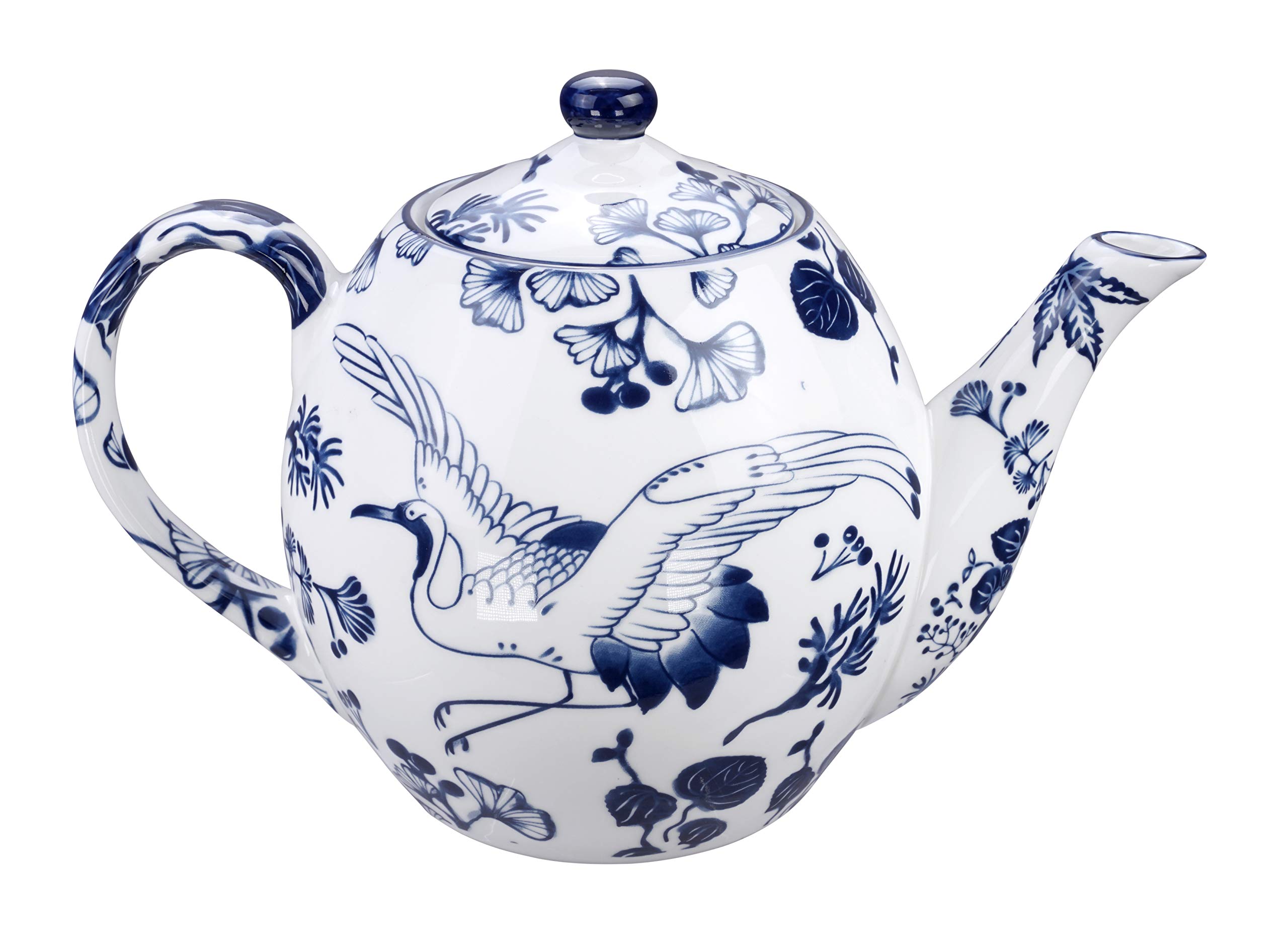 TOKYO design studio - 5-TLG. - Flora Japonica Tee-Set blau-weiß, 1x Tee-Kanne 1,25 l und 4X Tee-Tassen 170 ml, asiatisches Porzellan, Japanisches Blumen-Design, inkl. Geschenk-Verpackung