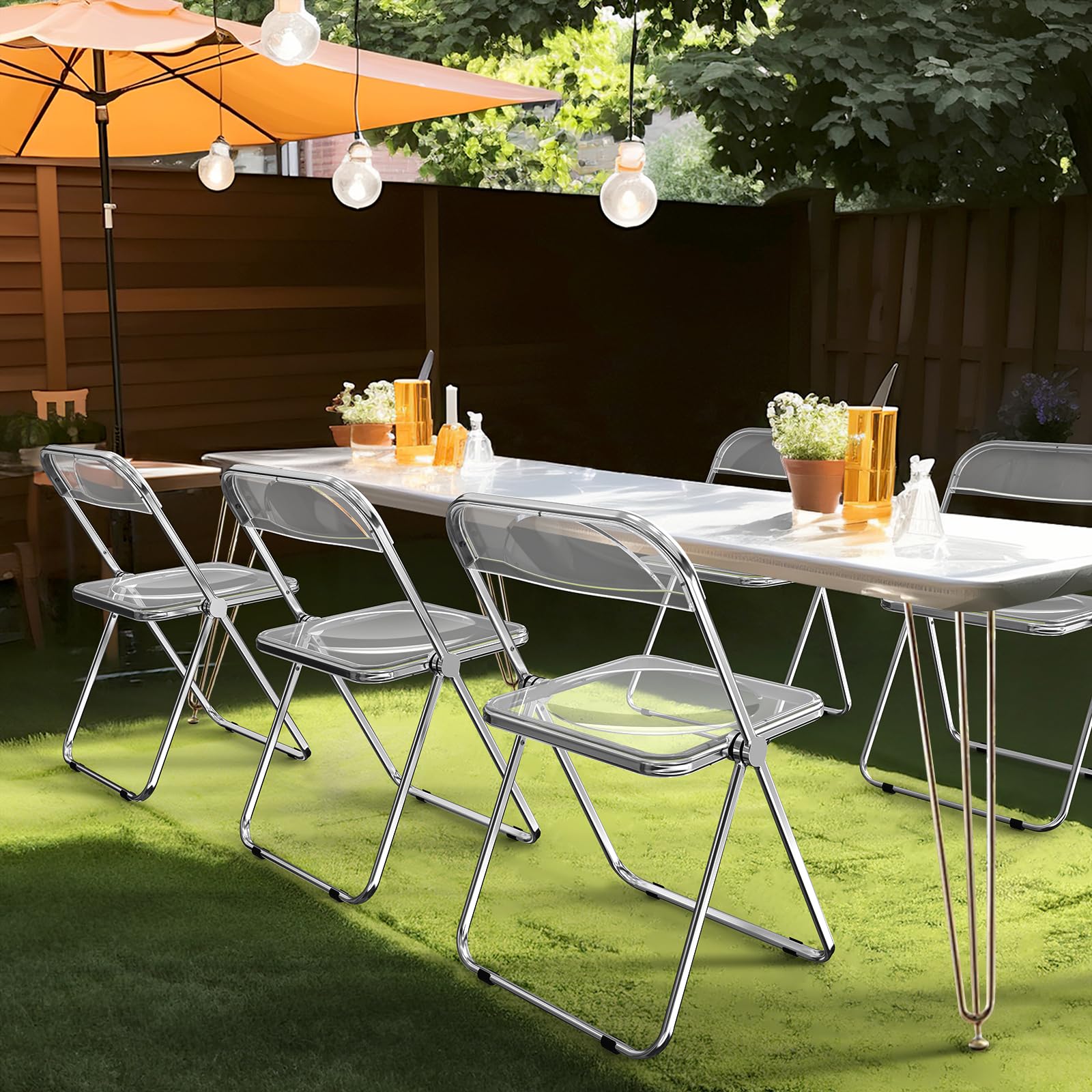 Bonnlo Chaise Pliante, Set de 4 Chaises, Chaise de Jardin Pliante, pour l'Intérieur et l'Extérieur, Empilable, en Métal & Plastique, jusqu'à 158Kg (4, Blanc)