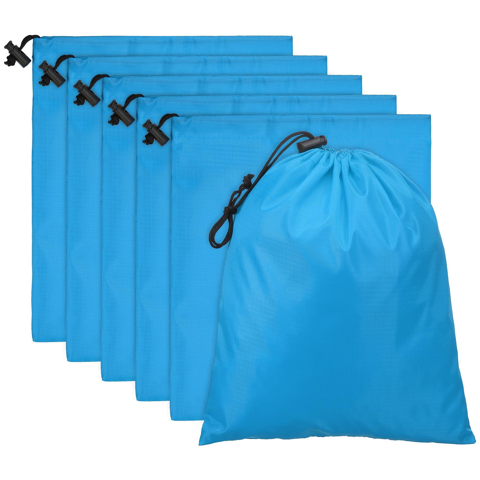 PATIKIL Travel Storage Bags with Toggle 6 x 8 Inch, 6 Pack Waterproof 210D Polyester Drawstring Bag Stuff Sack Cinch Bag for Gym Traveling Hiking Yoga Shoes Organizer, Sky Blue