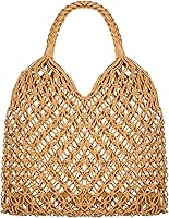 Shappy Cotton Rope Macrame Beach Bag - Woven Fishing Net Shoulder Handbag Crochet Knit Purse for Women, Large Capacity
