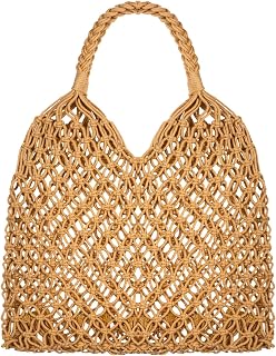Shappy Cotton Rope Macrame Beach Bag - Woven Fishing Net Shoulder Handbag Crochet Knit Purse for Women, Large Capacity