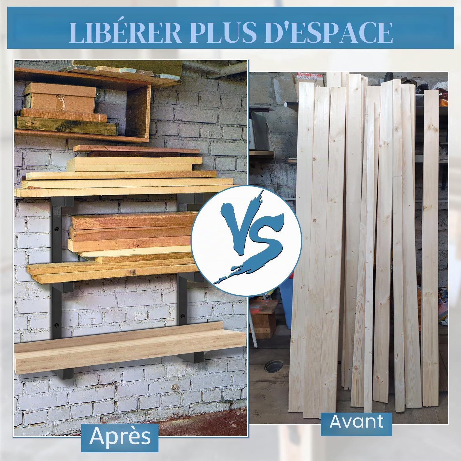 AKOZLIN Étagère murale 3 niveaux mixte métal bois intérieur extérieur | Étagère de rangement en bois tube de bois Organisateur en bois Étagère utilitaire haute résistance
