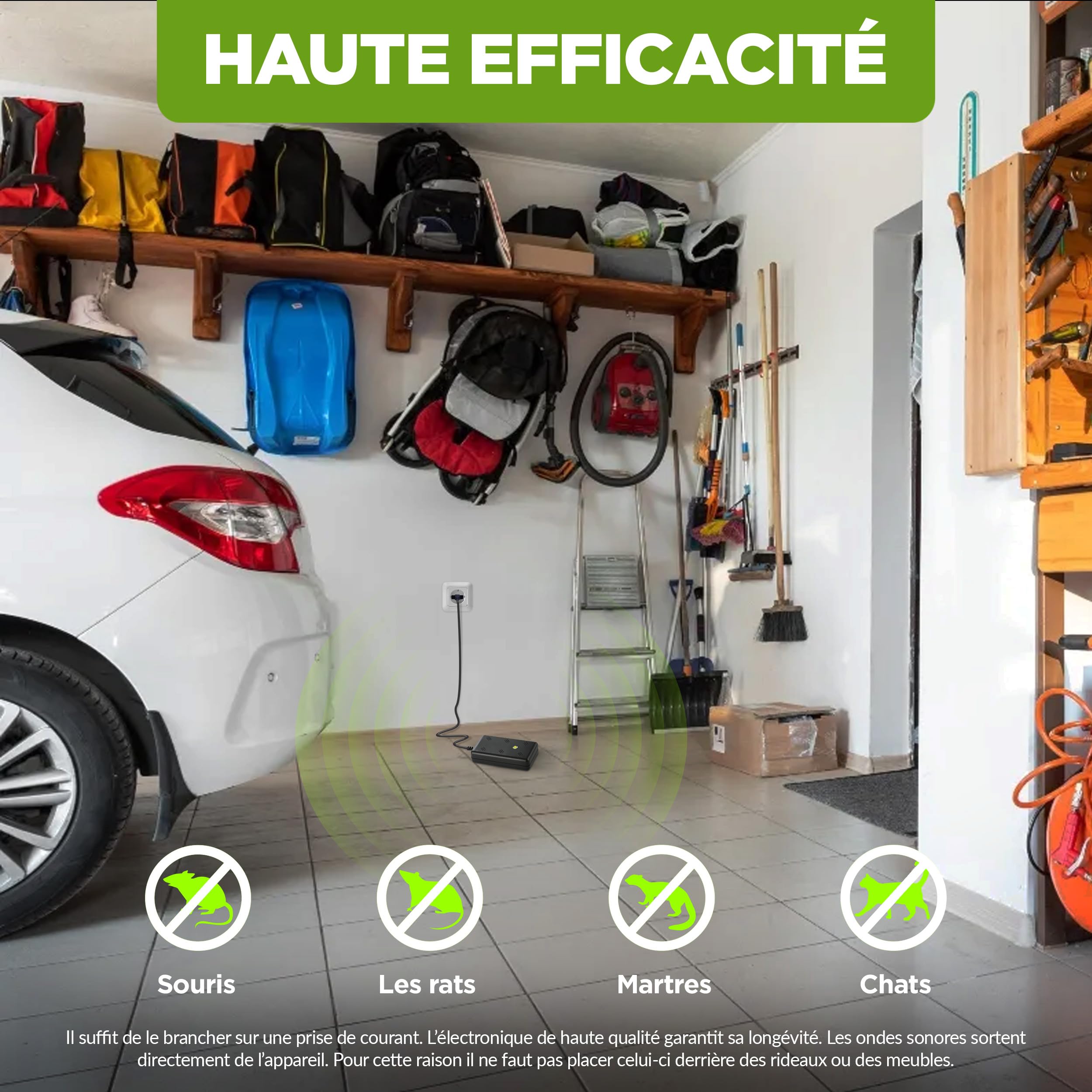 ISOTRONIC Répulsif martres avec LED Clignotante et ultrasons – Protection pour Grenier, Garage et Maison – Dissuasion Souris et Rats – Portée Efficace 50 m² – 2 unités pour Une sécurité maximale