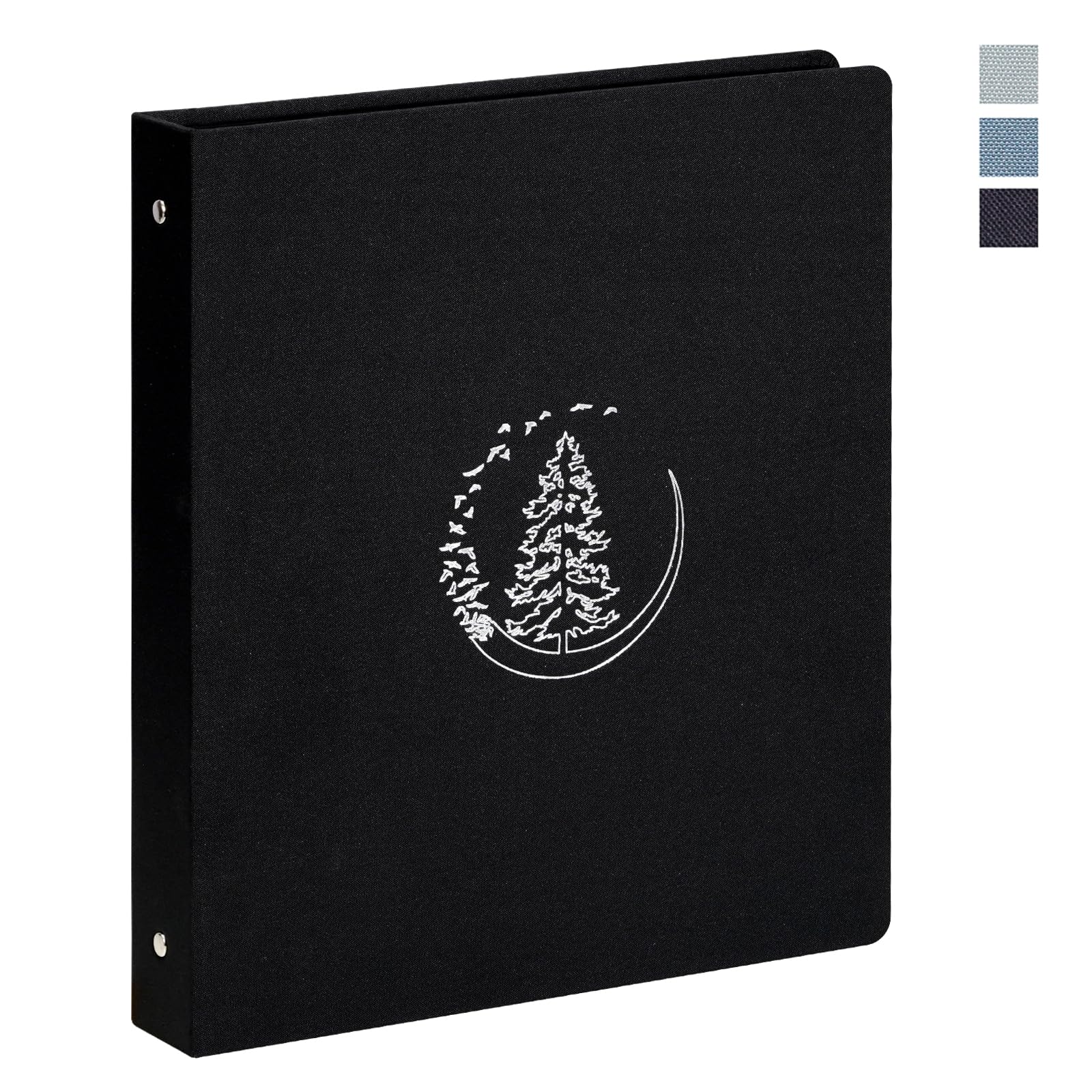 3 Ring Binder 1 inch, Linen Fabric Round Rings Binder fit 8.5 x 11inch Letter Size Paper, Tree Black