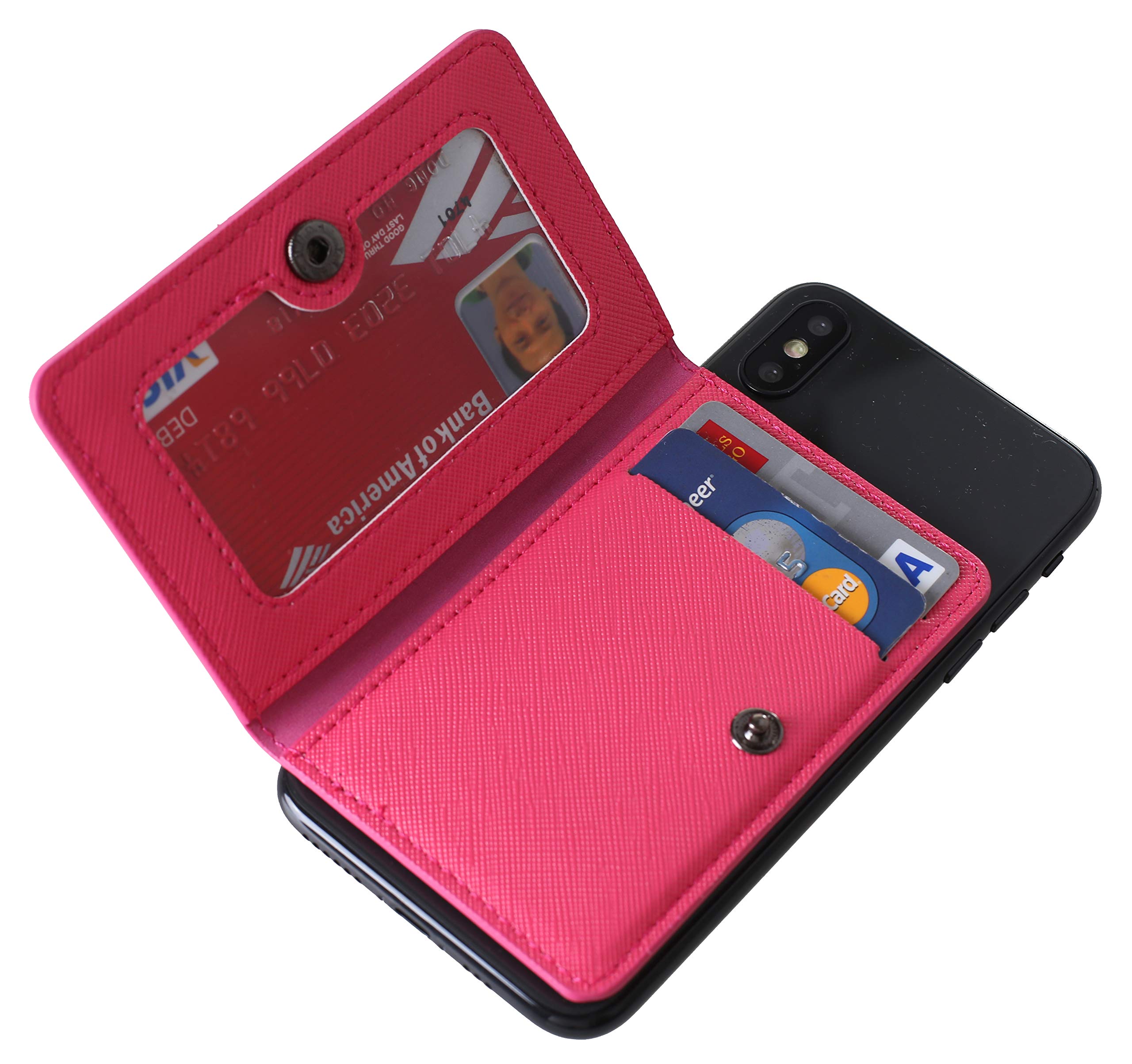 CheapSunday - Tarjetero de piel para la parte posterior del teléfono, con soporte, impermeable, adhesivo, para la mayoría de teléfonos celulares (rosa intenso)