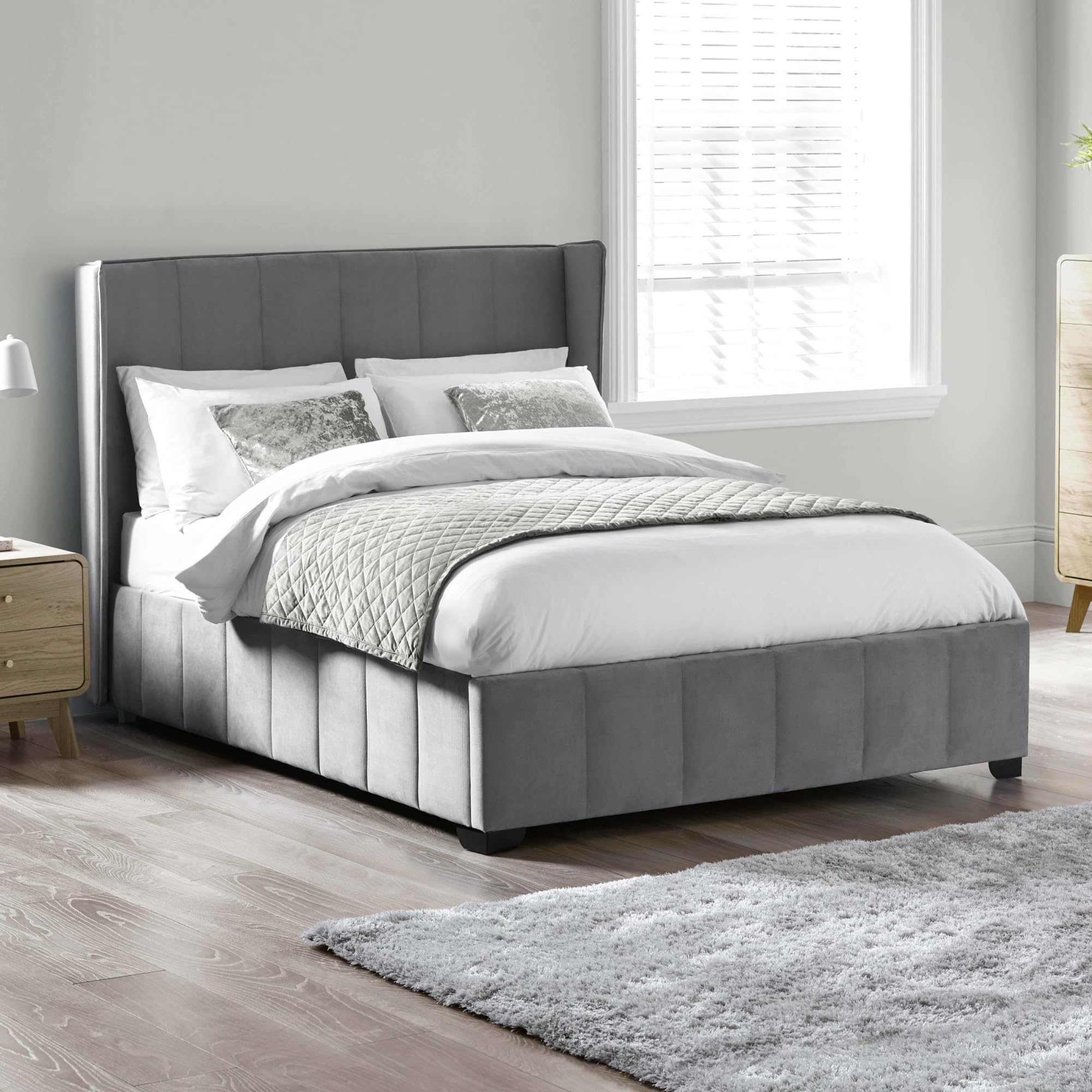Julian Bowen - Katie Upholstered Bed - Kingsize - Velvet - Grey - 150cm