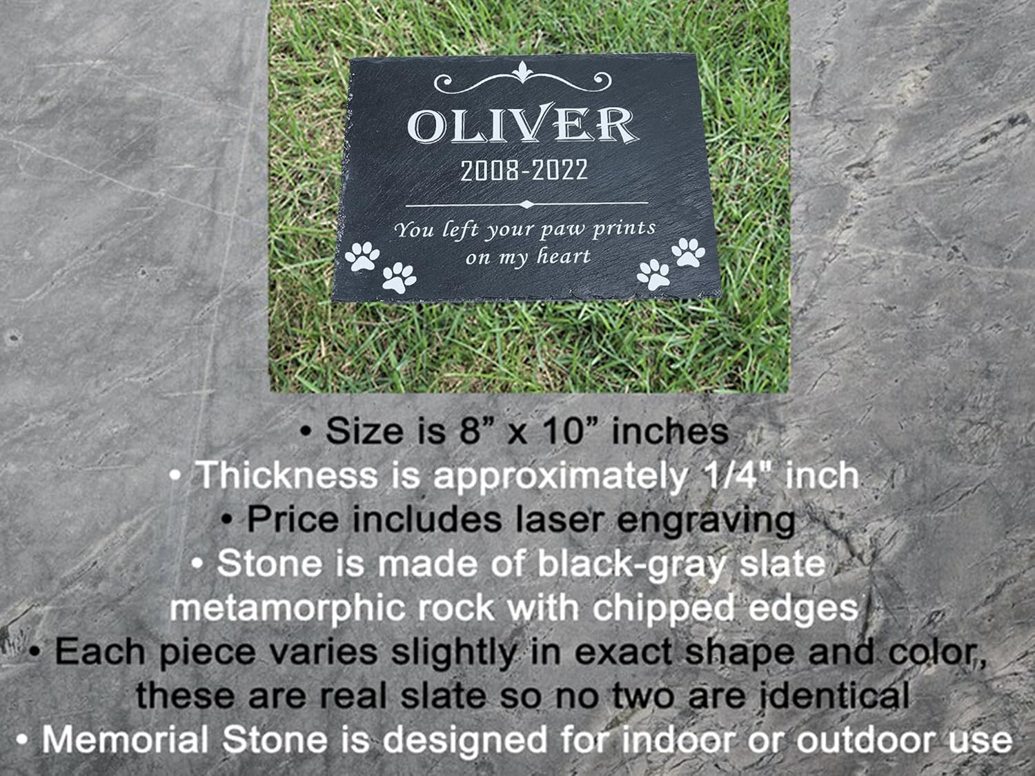 Custom Pet Memorial Slate Stone, Personalized 8x12 Dog Memorial Stone, Pet Grave Marker for Pet Dog Cat Horse, Headstone, Pet Headstone, Memorial Stone You Can Customize (Design 2)