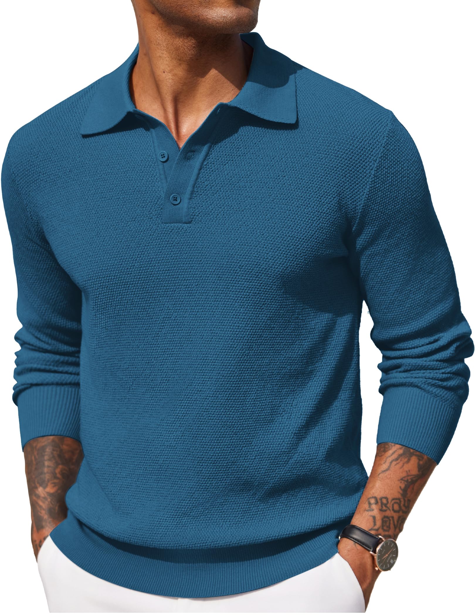 Men's Knit Polo Shirt Long Sleeve Casual Dress Pullover Sweater