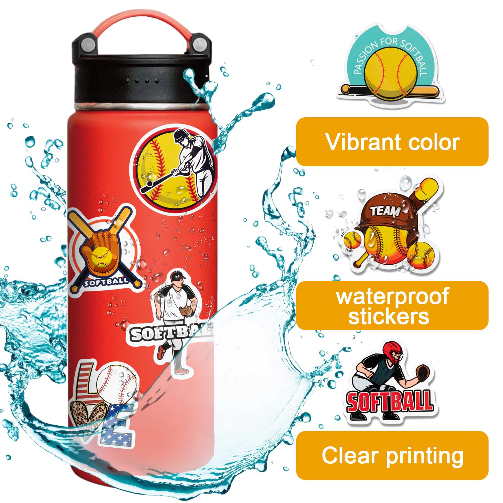 Softball Gifts For Team 50-Pack Softball Stickers Waterproof