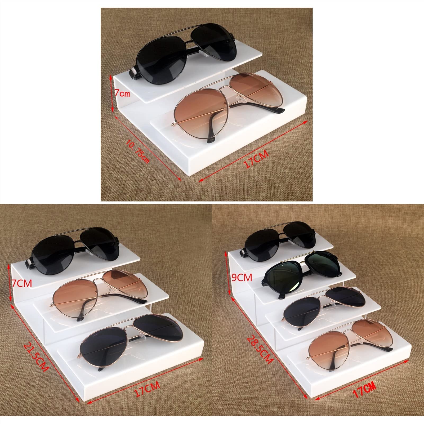 Brillenständer Acrylleiter-förmige Gläser Display-Rack-Sonnenbrillen Sonnenbrillen Schmuck Multi-Layer-Anzeigen-Requisiten Gläser Shop Counter Rack Sonnenbrillenständer(White-4 Layers)