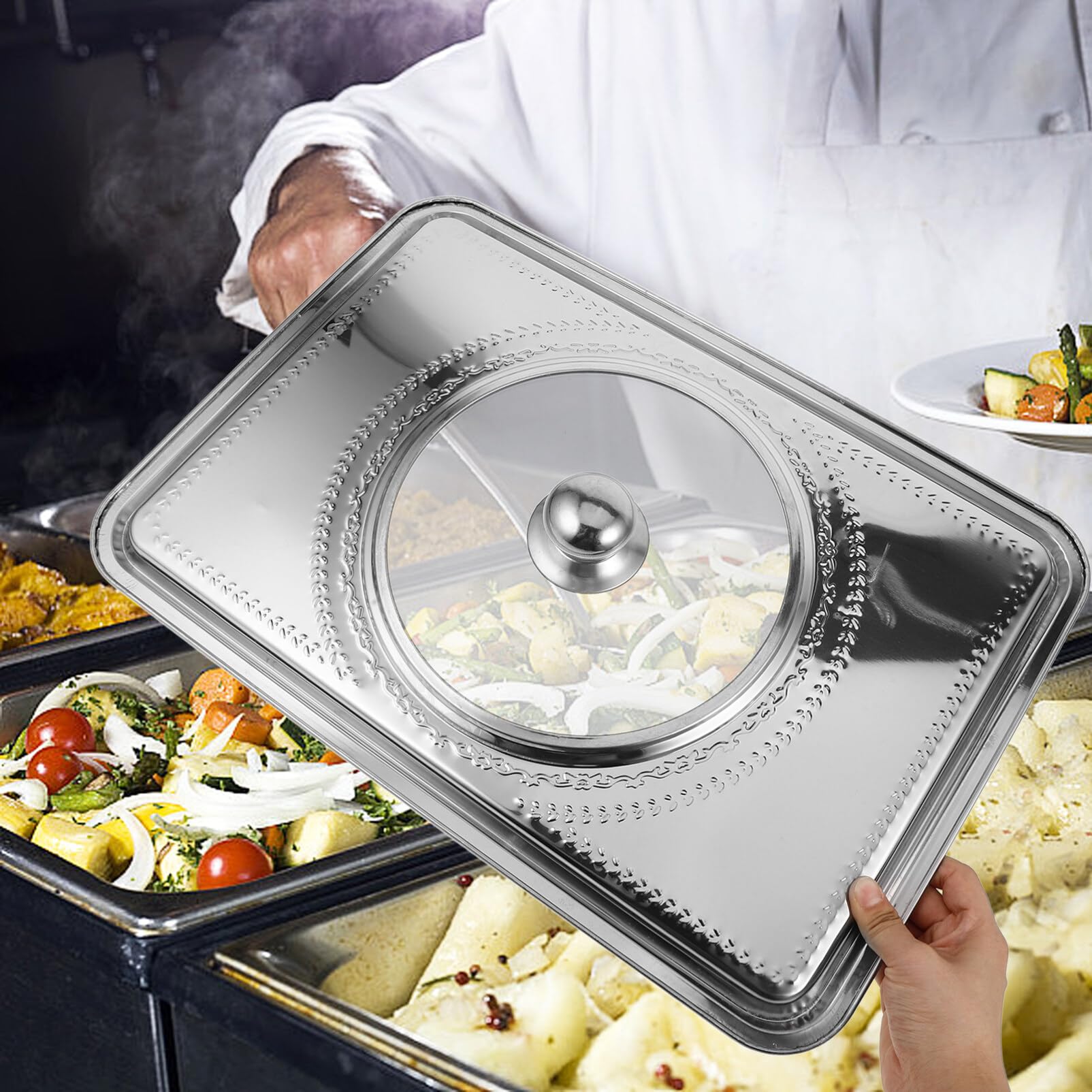Ciieeo Tapa Para Bandeja De Horno Rectangular De Acero Inoxidable Ideal Para Asar y Mantener Alimentos Frescos