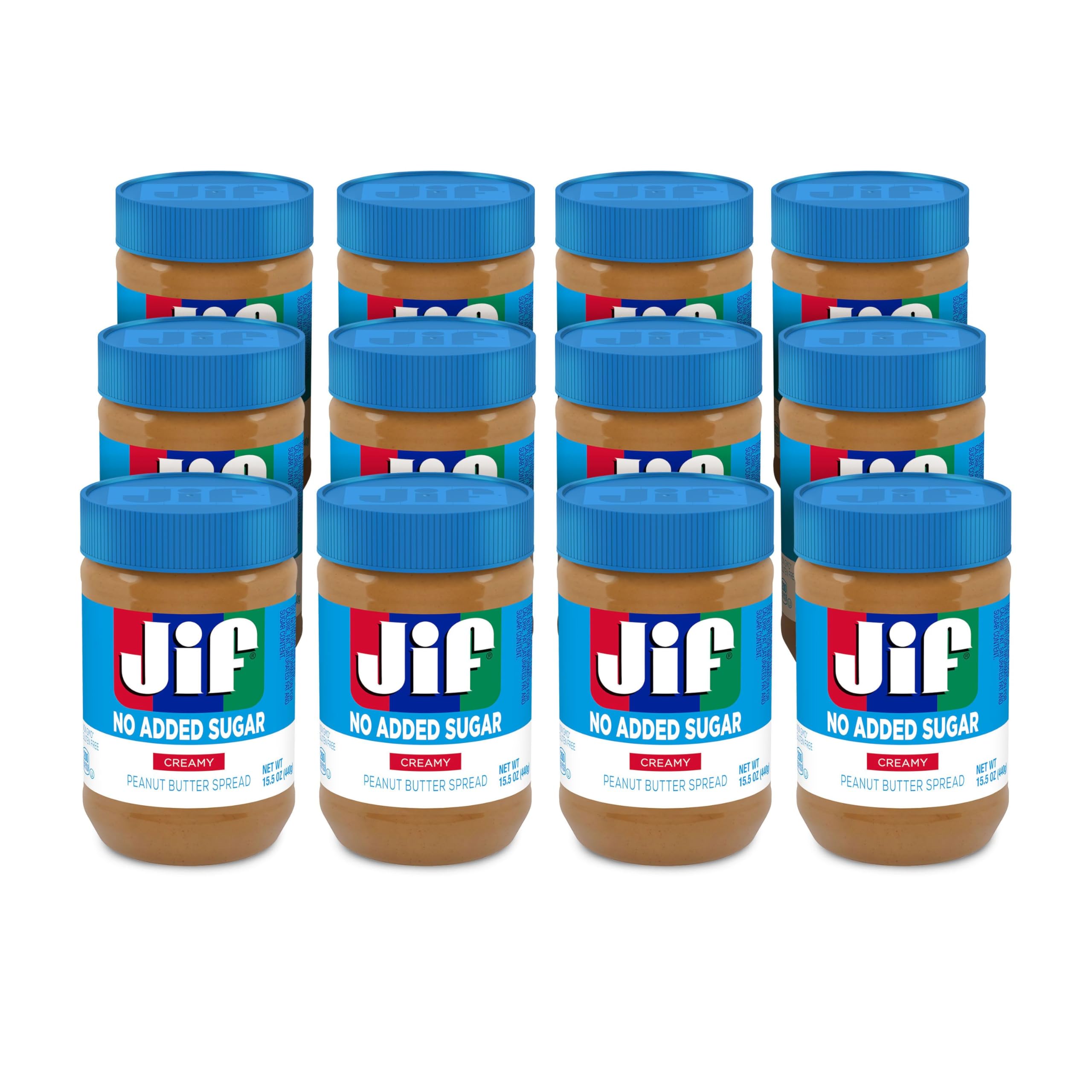 No Added Sugar Creamy Peanut Butter Spread, 15.5 Ounces (Pack of 12), Smooth, Creamy Texture, No Stir Peanut Butter Spread