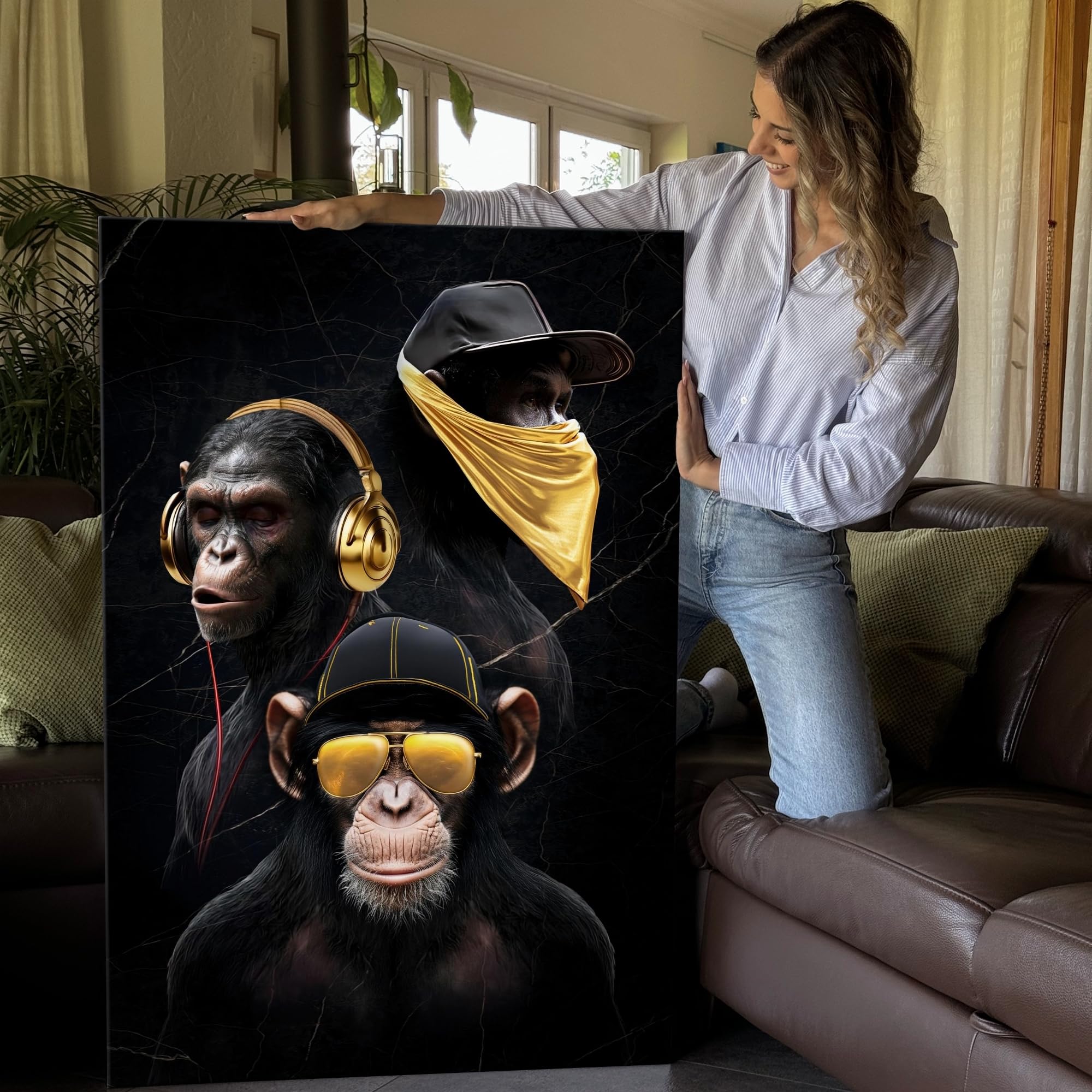 Artmazing | Affen Gang bunt | S-Art Bilder | Moderner Affen-Gang | Leinwandbilder XXL für Wohnzimmer | Wanddekoration XXL