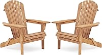 Vista 1 de Adirondack - Juego de 2 sillas plegables de madera para exteriores con respaldo de cedro macizo, cómoda silla de descanso para patio, terraza, Dorado