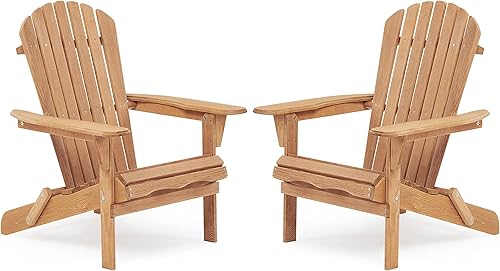 Adirondack - Juego de 2 sillas plegables de madera para exteriores con respaldo de cedro macizo, cómoda silla de descanso para patio, terraza, Dorado