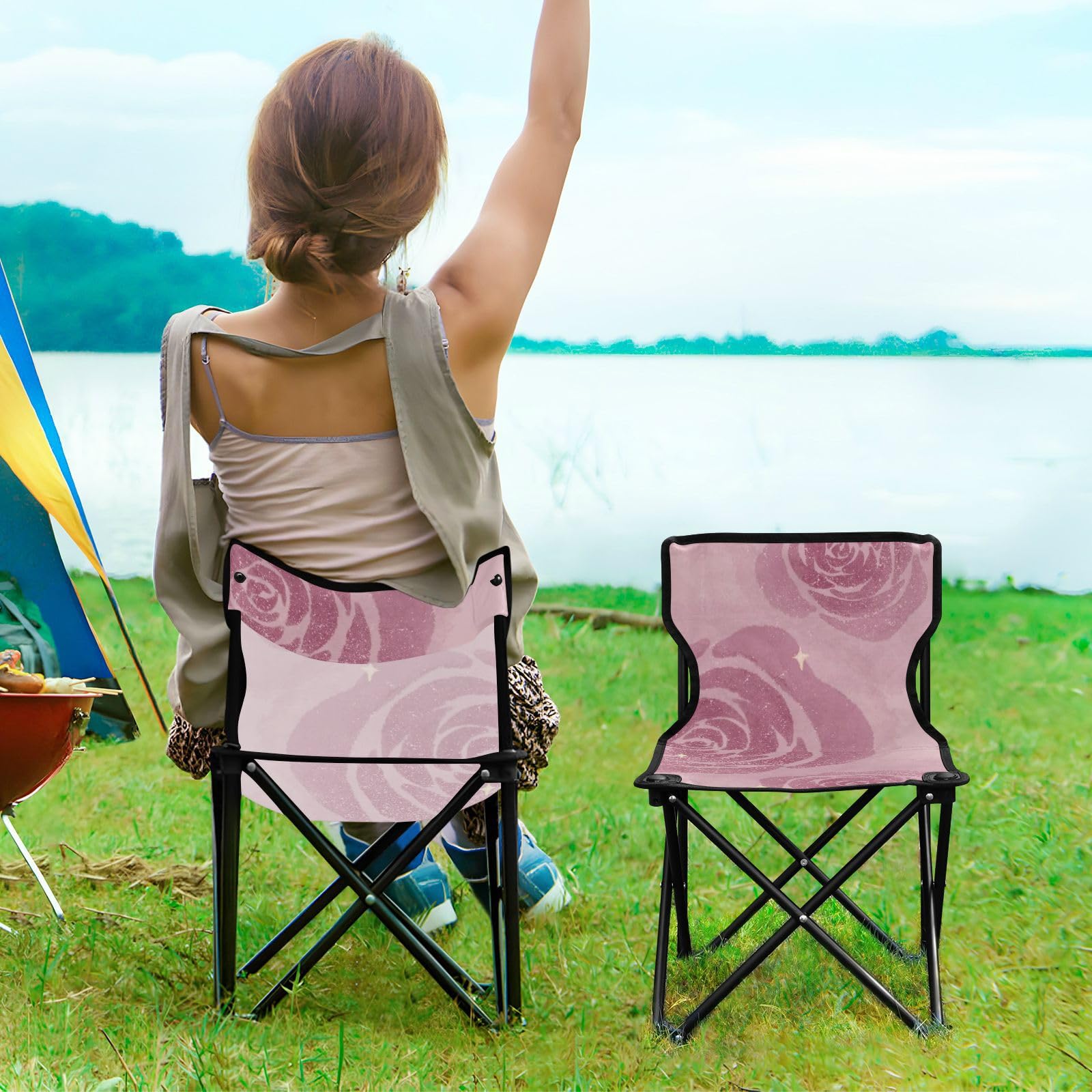 Silla plegable de campamento para mochilero, color rosa melocotón, sillas plegables ultraligeras con bolsa de transporte, silla de senderismo para viajes en interiores