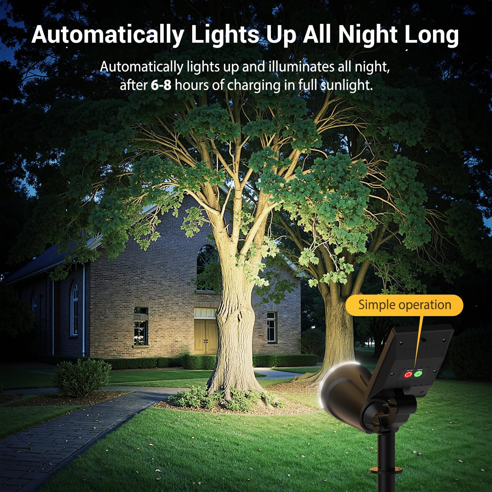 GEARLITE Lampada solare per esterni, giardino, luce bianca calda, faretto solare a LED per esterni, con batteria da 1500 mAh, 1200 lumen, con impermeabilità IP65, per decorazione da giardino, fiori