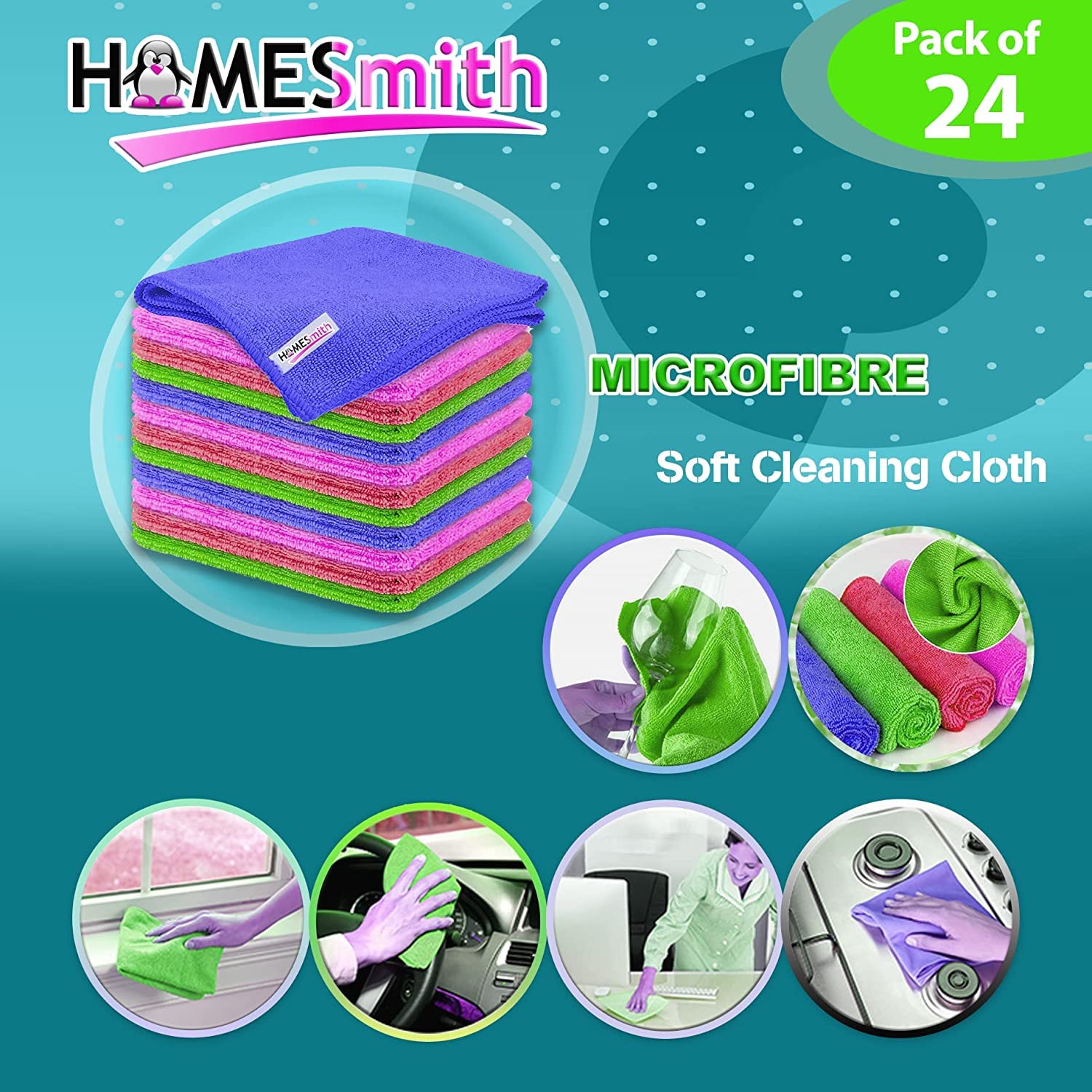 HOMESmith Confezione da 24 panni per la pulizia in microfibra extra large