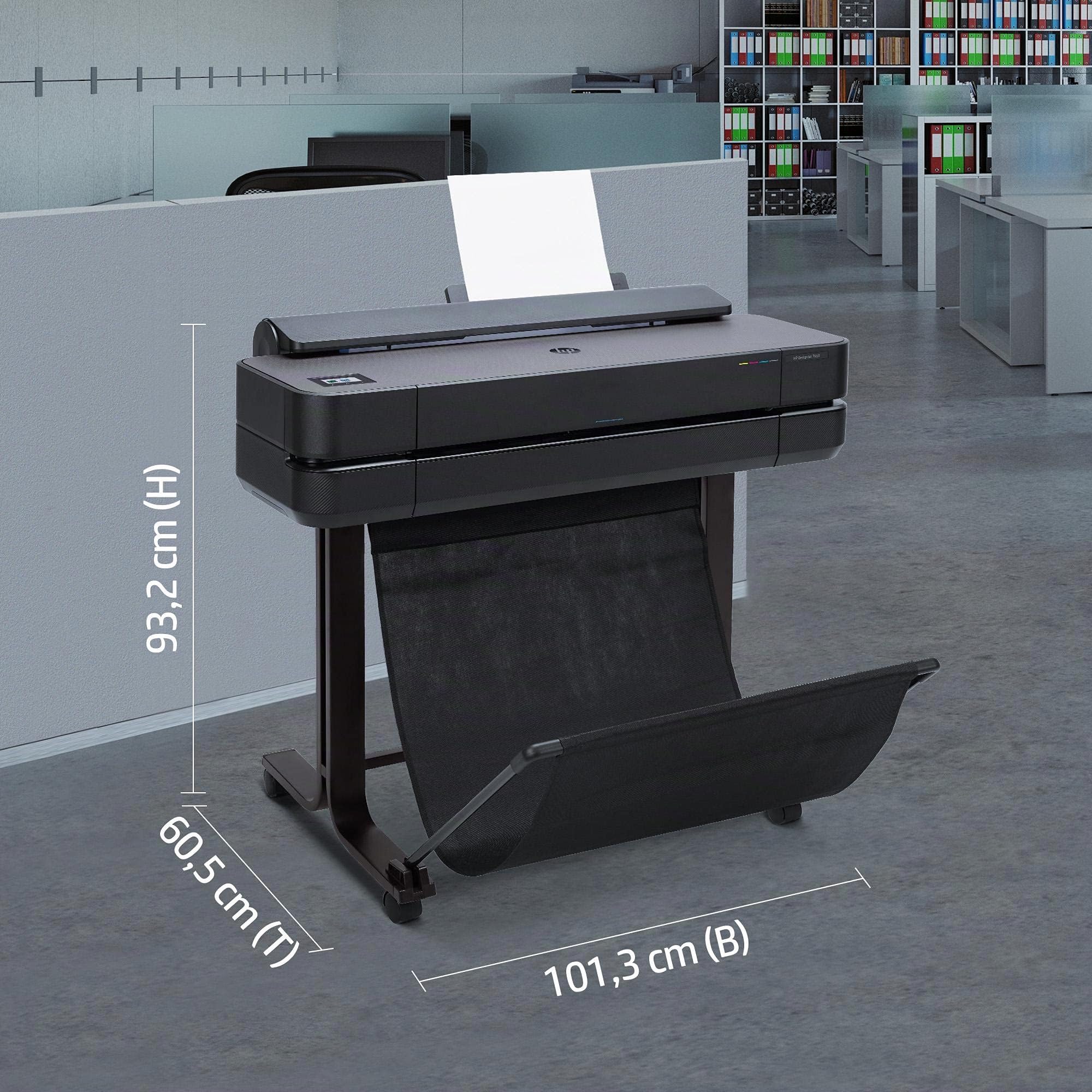 HP DesignJet T630 Großformatdrucker, 24 Zoll, bis zu A1, mobiles Drucken, Wi-Fi, Gigabit Ethernet, Hi-Speed USB 2.0, 1 Jahr Garantie (5HB09A), Schwarz
