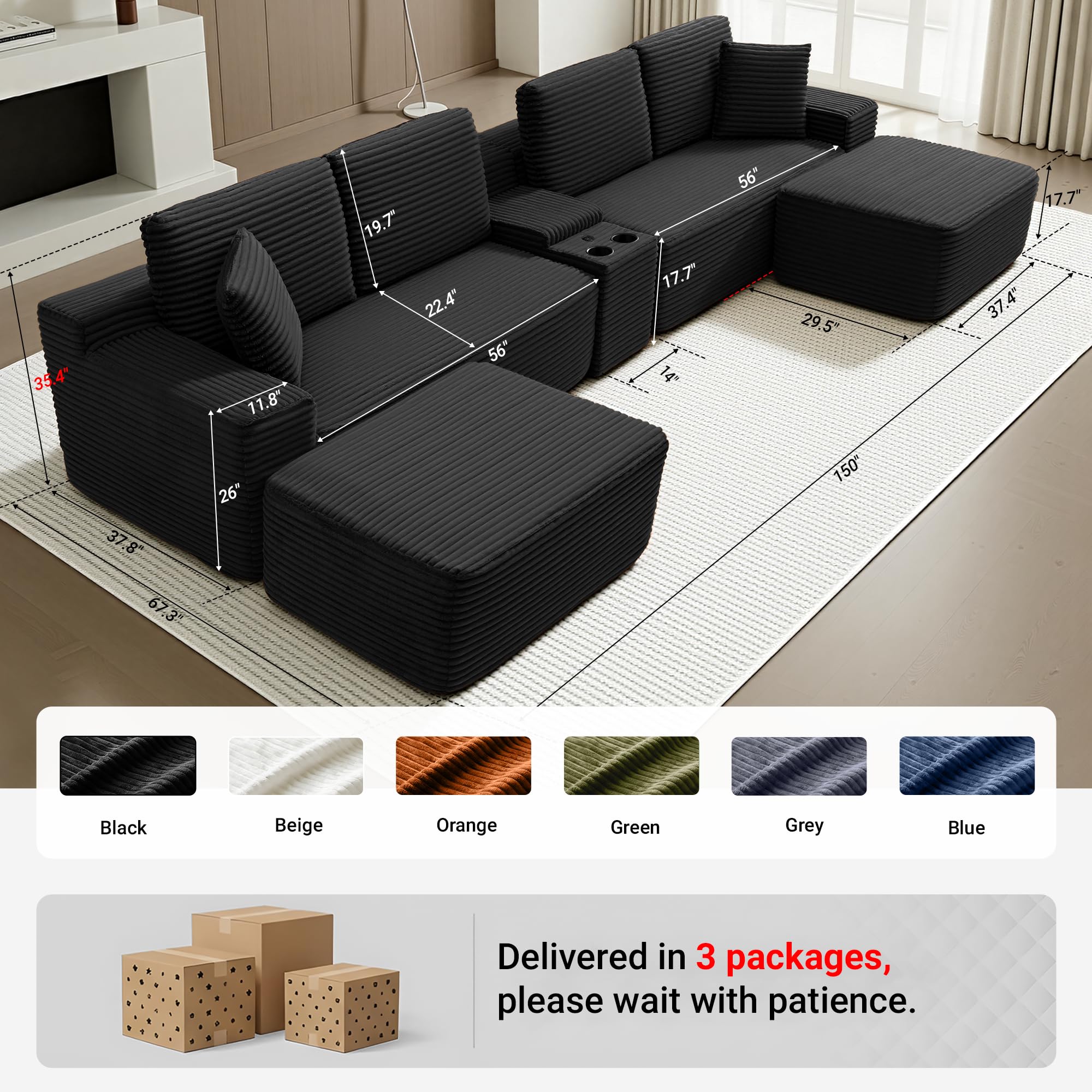 ivoros 150 Inch Modular Sectional Sofa Couch, Oversized Modern Cloud Couch for L — product photo