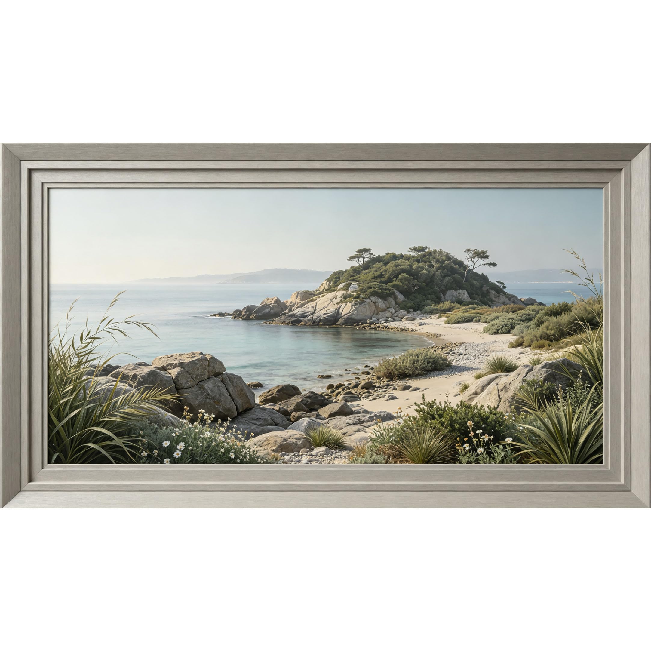 QZLITHOTIC 50x90cm3D Framed Wall Art， Coastal Ocean Shore Landscape Self‑Adhesive Mural， Water‑Activated Peel & Stick Fabric Decor Wall Decal for Bedroom Living Room