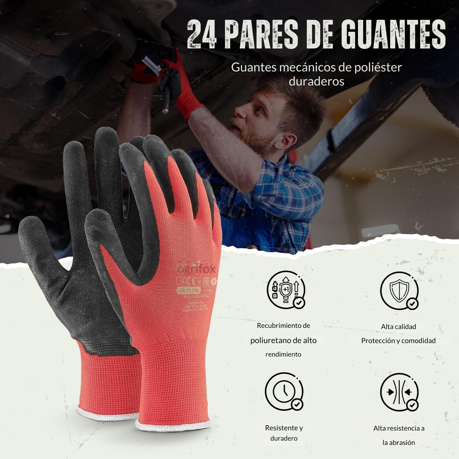 24 pares de guantes de trabajo recubiertos y porta clip para guantes FUZZIO®