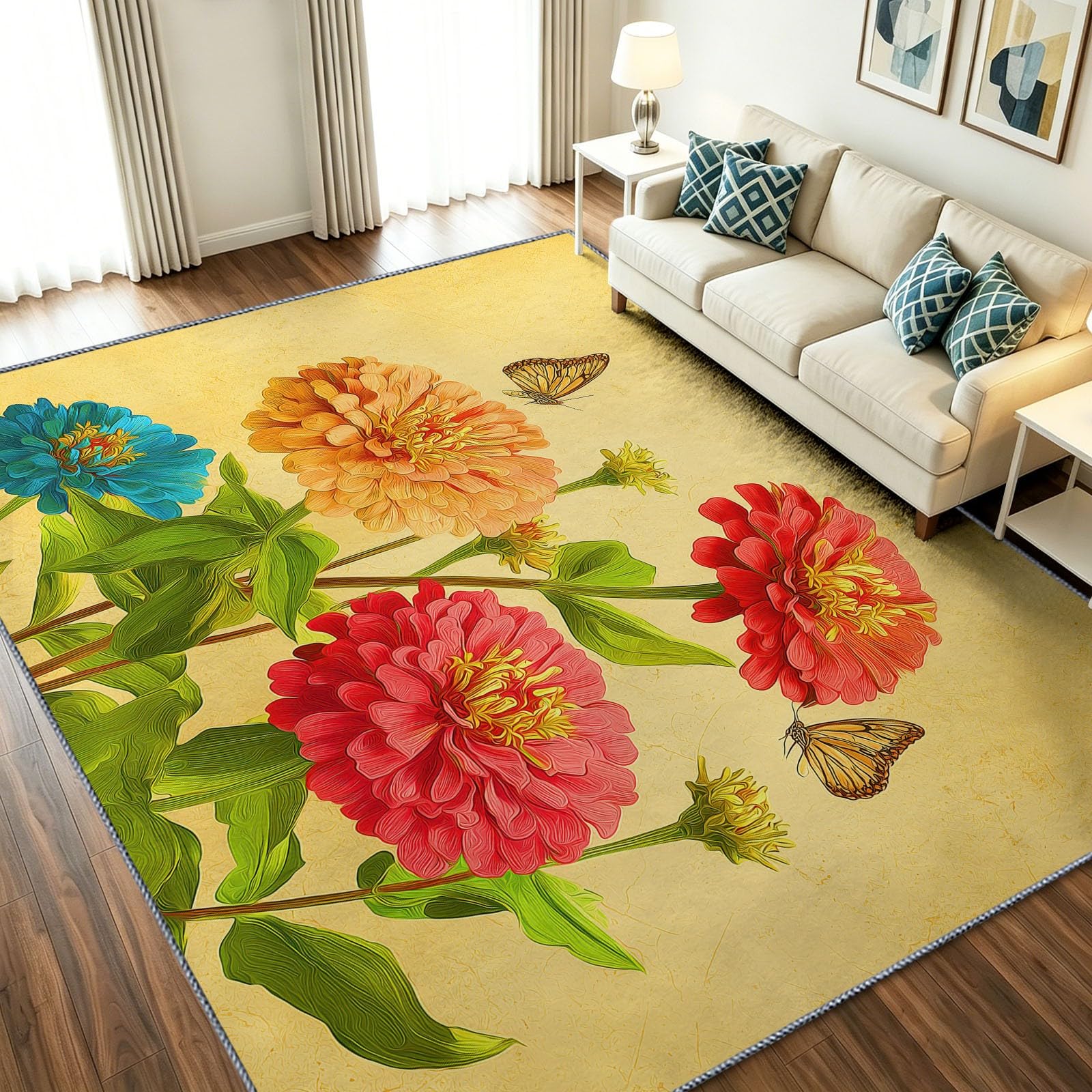 Alfombra pequeña lavable de estilo botánico pastoral para decorar tu dormitorio 1