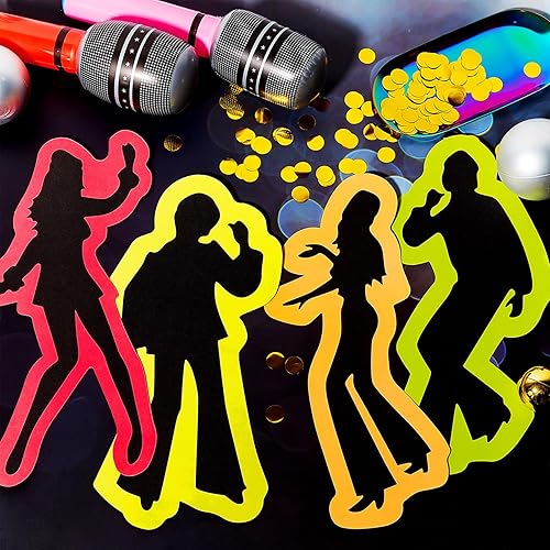 Miniatura 3 de 12 piezas de siluetas retro de los años 70, siluetas de baile, silueta de discoteca, suministros de fiesta vintage de los años 80, calcomanías de