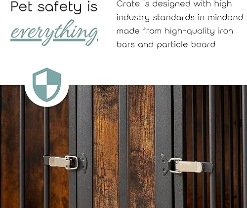 Miniatura 6 de Mueble grande de 75 pulgadas para perros grandes o 2 perros medianos, jaula de madera para perros con bandeja extraíble y divisor extraíble, soporte