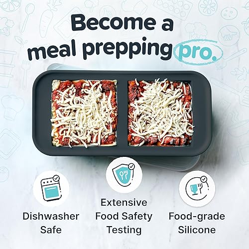 Miniatura 3 de Souper Cubes Bandeja de silicona para congelador de 2 tazas con tapa, perfecta para almacenar lasaña, sobras, salsas, comidas en porciones y más,