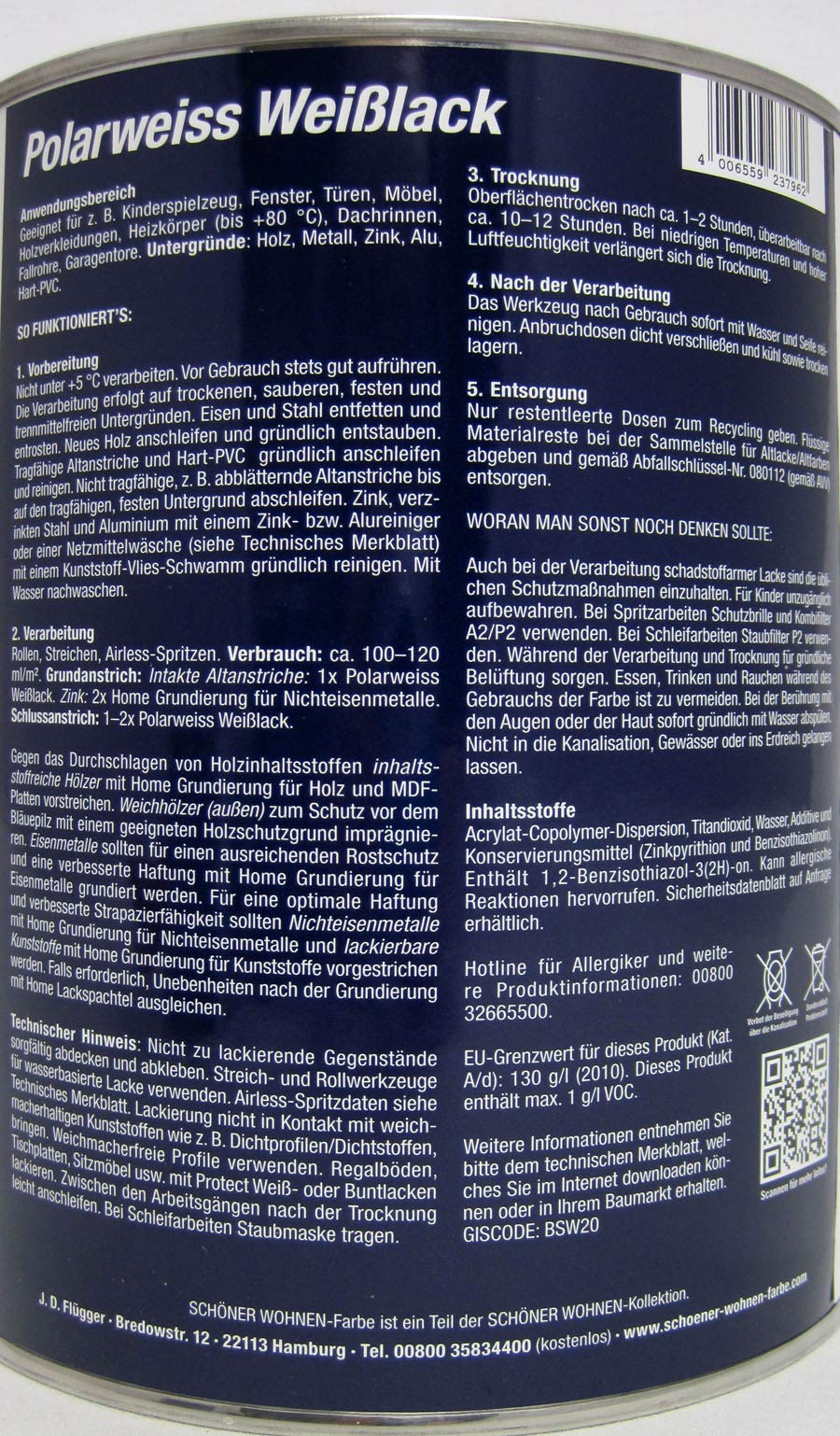 SCHÖNER WOHNEN FARBE »DurAcryl Professional Weißlack«, glänzend Inhalt: 2,5 l