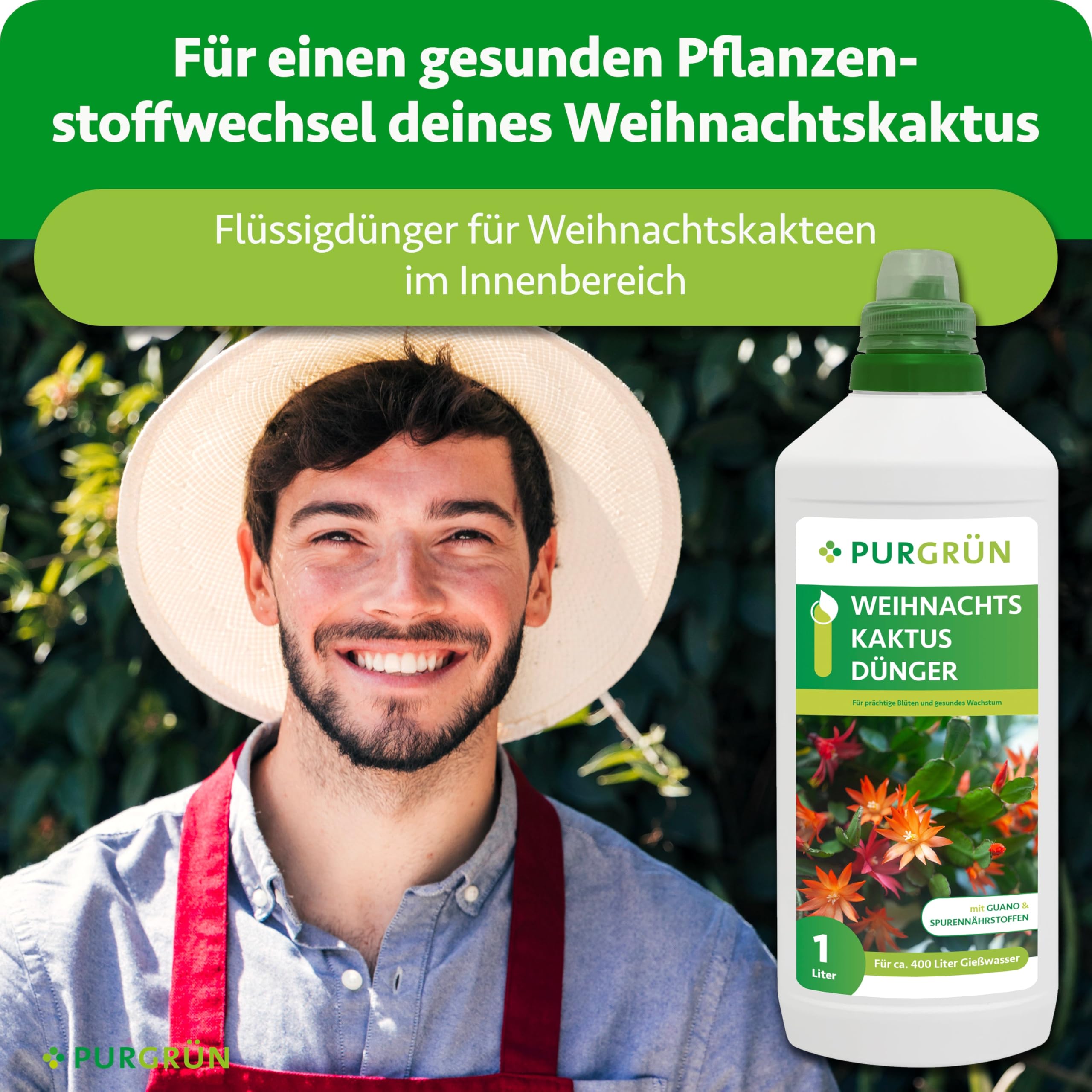 Weihnachtskaktus-Dünger 1 Liter – Spurennährstoffe für prächtige Blüten – Extra Kalium stärkt die Widerstandskraft – Ergiebiges Konzentrat für 400 Liter Gießwasser – Premium-Flüssigdünger