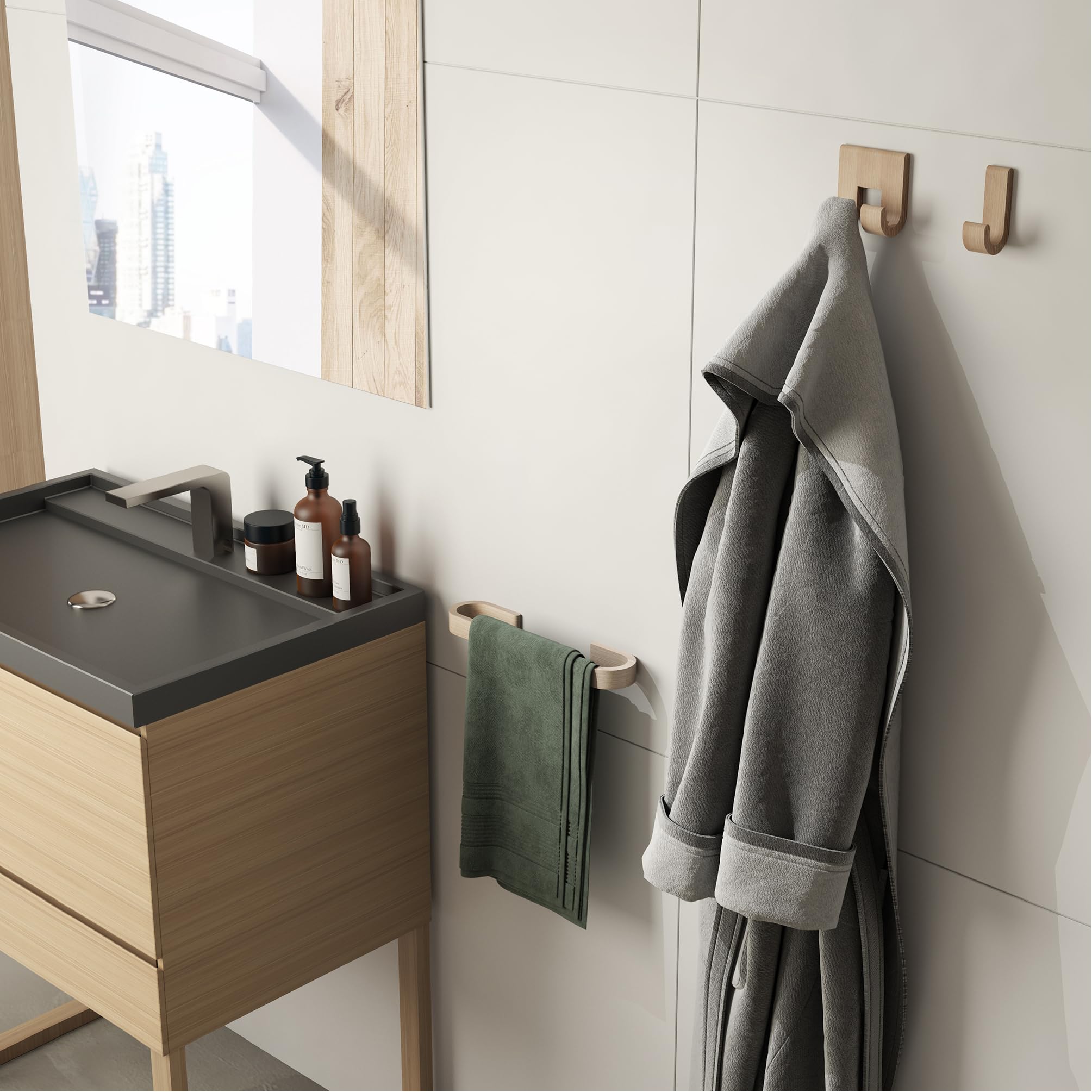 GEDY | Porta Asciugamani ad Anello Himalaya Bamboo Naturale, Appendi Asciugamani Fissabile con Viti Incluse, 2,5x21,1x6,7cm