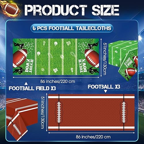 Miniatura 8 de Mantel de fútbol de 51 x 86 pulgadas, desechable, de plástico, para decoración de fiesta de fútbol, para fiesta de cumpleaños, día de juego, fiesta