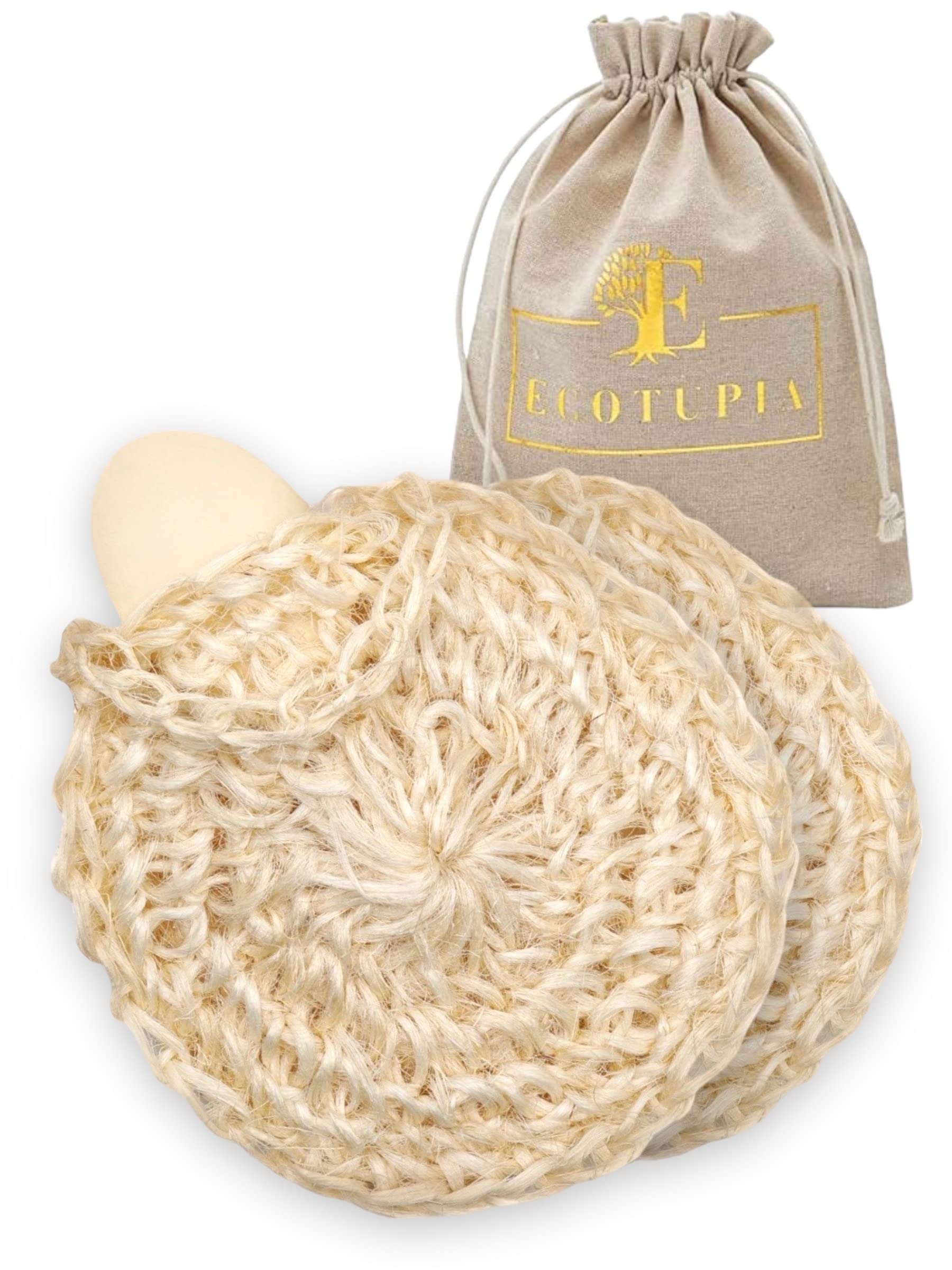 Natural Loofah Body Scrubber – Exfoliating Loofah Sponge, Handwoven Sisal Agave with Soap Pouch, Eco-Friendly Arabic - Turkish Bath Washcloth for Women & Men (2-Pack)