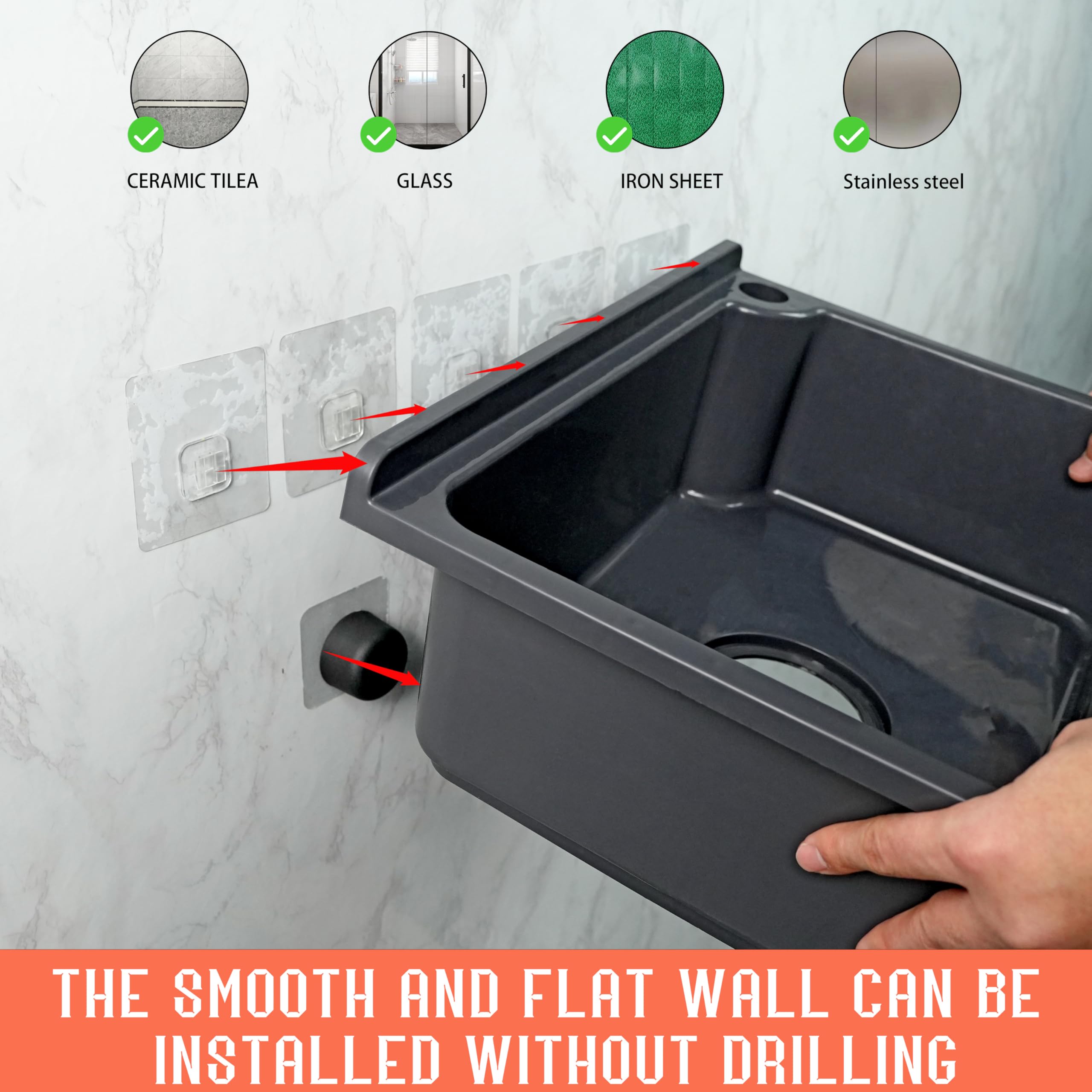 Lavabi da cucina utilitario a vasca singola da 42 x 32 cm con foro rubinetto da 3,2 cm, lavandino in plastica per casa, ristorante, dormitorio, garage, bagno, lavanderia (grigio)