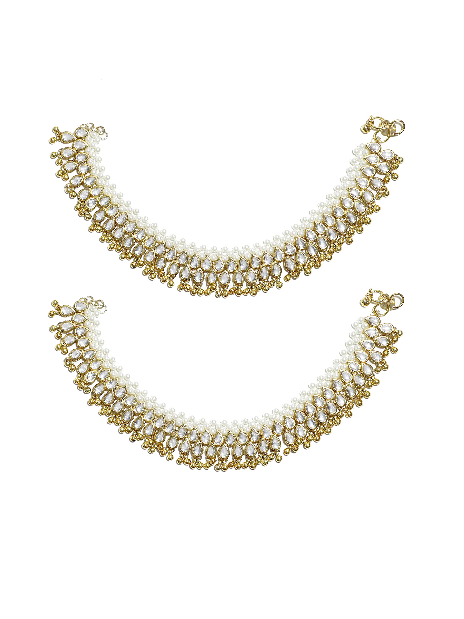 karatcart Gold Plated Pearl and Kundan Studded Anklets-picture-44