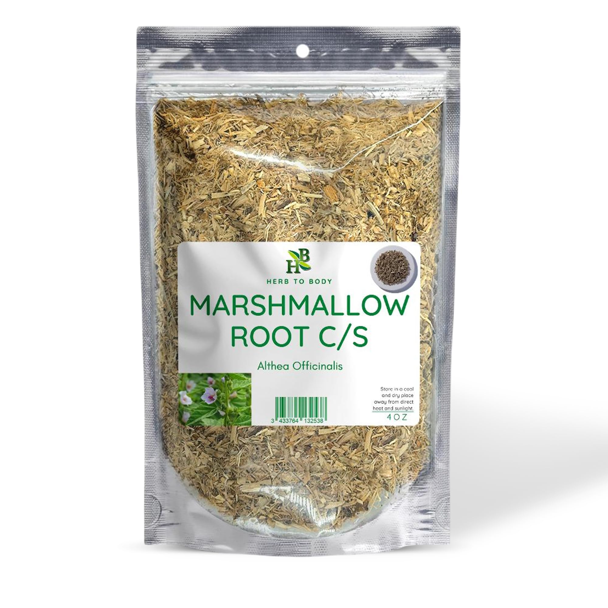 Herb To Body Marshmallow Root Cut & Sifted - 4oz, Althaea Officinalis, Dried Marshmallow Root for Premium Culinary and Herbal Tea, Naturally Prepared