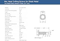 Vista 2 de #10 x 34 '' Cabeza de arandela hexagonal Autoperforante Tek Tornillo Acero Chapado en Zinc para Fijar chapa de acero o acero a metal - Caja de 100