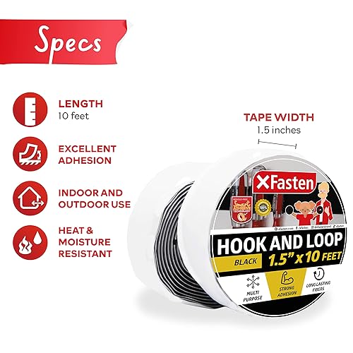 Miniatura 10 de XFasten Cinta adhesiva de gancho y bucle de color negro 30in x 98ft cinta adhesiva de doble cara para textil herramientas camas de jardinería