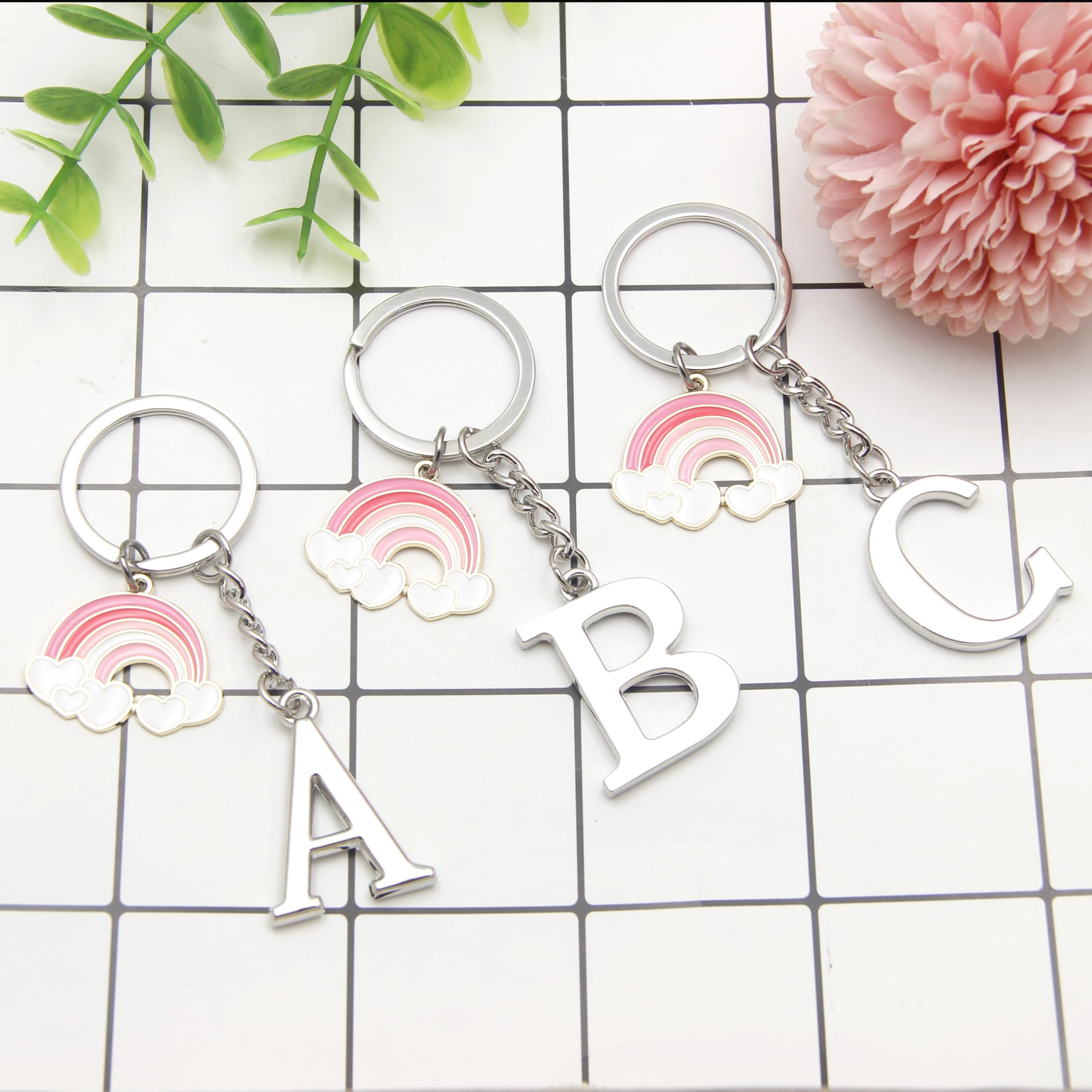 ZYMGUO Portachiavi Lettera Iniziale Ciondolo,Portachiavi Regalo Amici Sorelle Amica,argento A-Z 26 lettera iniziale ciondolo portachiavi - Regalo Donna Uomo Compleanno,Portafortuna Portachiavi