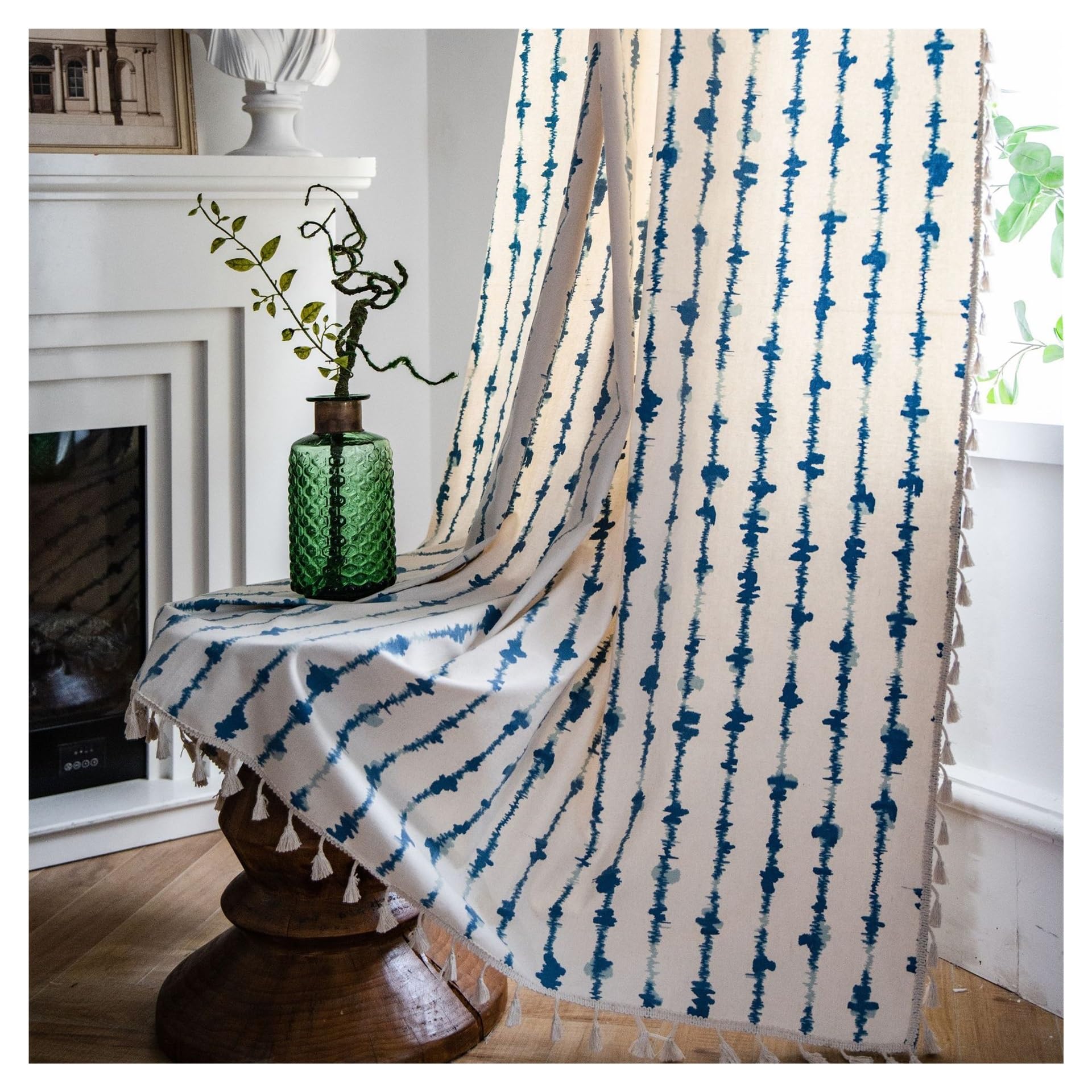 Rideaux pour salon et chambre avec voilage bleu à rayures