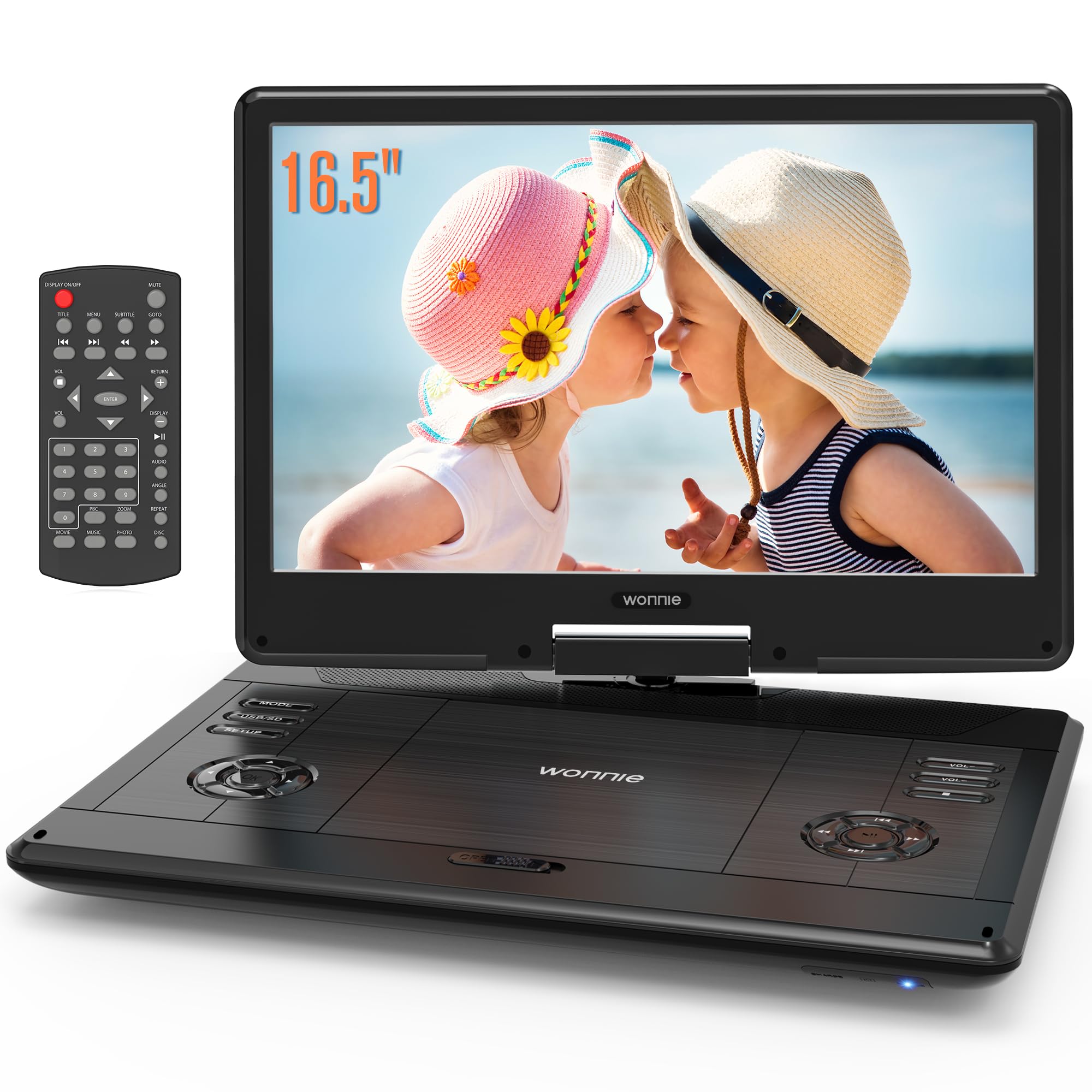 WONNIE 16 5 Portable DVD Player with 14 1 Large HD Swivel Screen 6 Hours Rechargeable Battery DVD