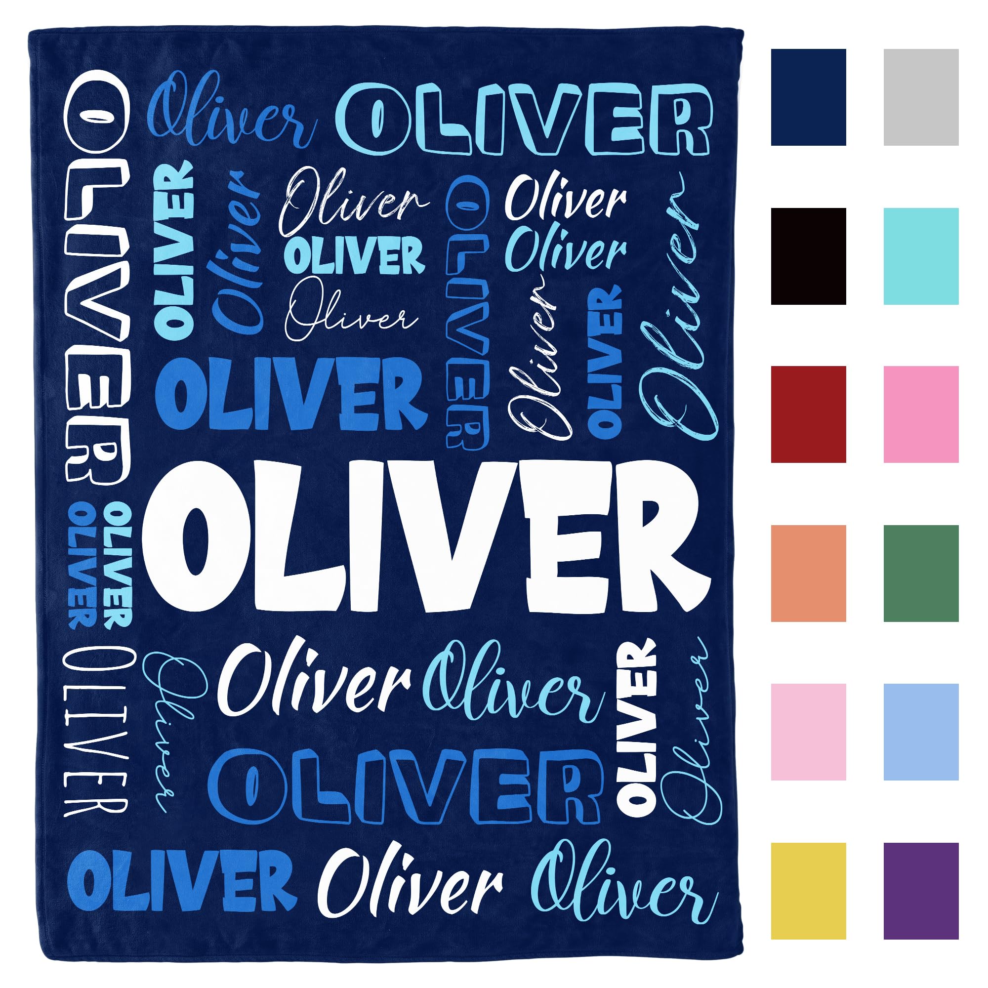 GifXify Personalized Baby Blanket - Custom Blanket with Name - Soft and Cozy Baby Name Blanket - Perfect Customized Baby Blanket for Newborns and Kids (Navy Blue)