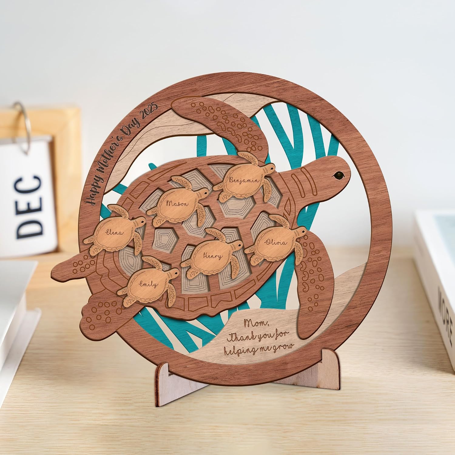 Gossby Personalized Plaque (6 Little Turtles) - Turtle Wood Sign, Appreciation Gift for Mom, Grandma, Mother's Day