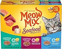 Meow Mix Seafood Favorites Wet Cat Food Variety Pack - Chunks in Gravy with Real Fish, 2.75oz Cups (12 Pack), All Life Stages