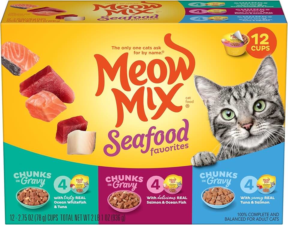 Meow Mix 鹹味小吃海鮮多種裝，2.75 盎司罐裝（12 包）
