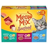 Meow Mix Savory Morsels Seafood Favorites Variety Pack, 2.75 oz Can (12 Pack) Variety Pack: Seafood Favorites 2.75 Ounce (Pack of 12)
