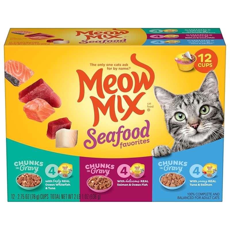 Ração úmida para gatos Meow Mix Market Selects Variedade Frutos do Mar, copos de 78 g, Pacote com 12